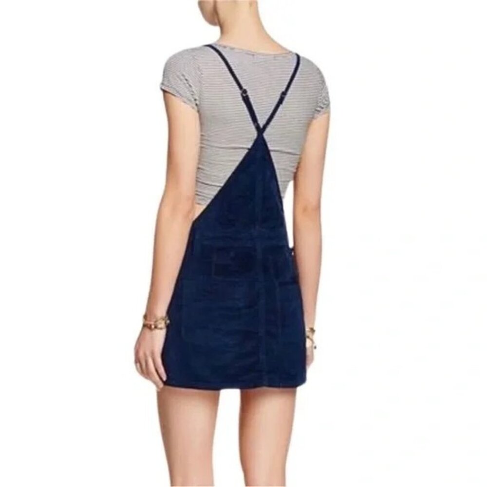 Free People Savannah Overall Mini Dress Navy Blue Velvet Pocket -Size 0 - Picture 2 of 11